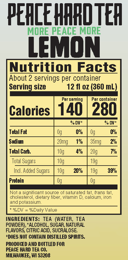 peace hard tea lemon nutrition facts